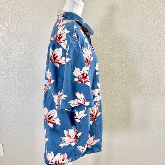 Goodfellow Shirt Men XXL Blue Hawaiian Floral Button Down Northrop Short Sleeve - Picture 8 of 14